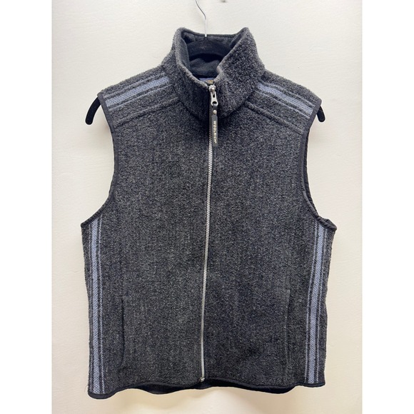 Woolrich Jackets & Blazers - Woolrich TechnoWool Vest Womens S Dark Gray Full Zip Sleeveless Knit Stripe Trim